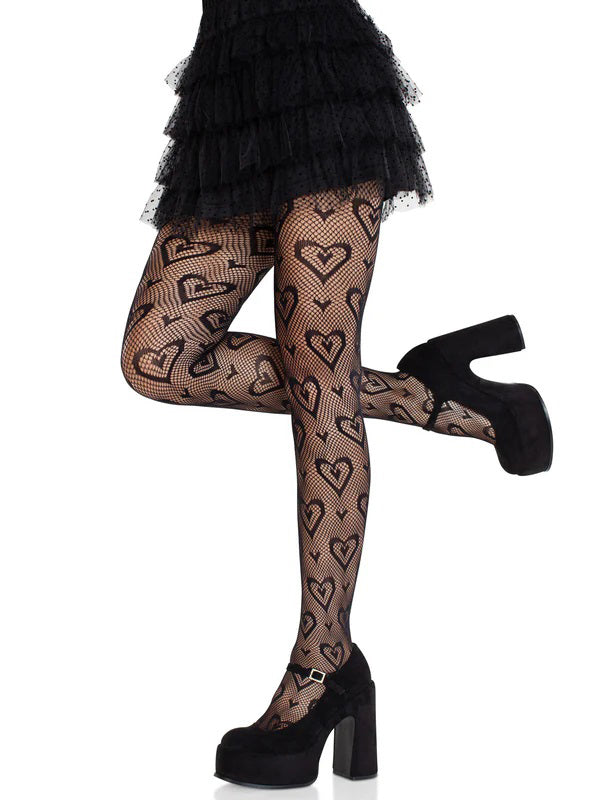 Cherie Heart Net Tights O/s - Black