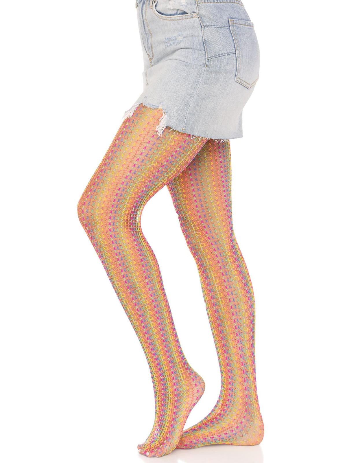 Medias de red de crochet arcoíris - Talla única - Multicolor