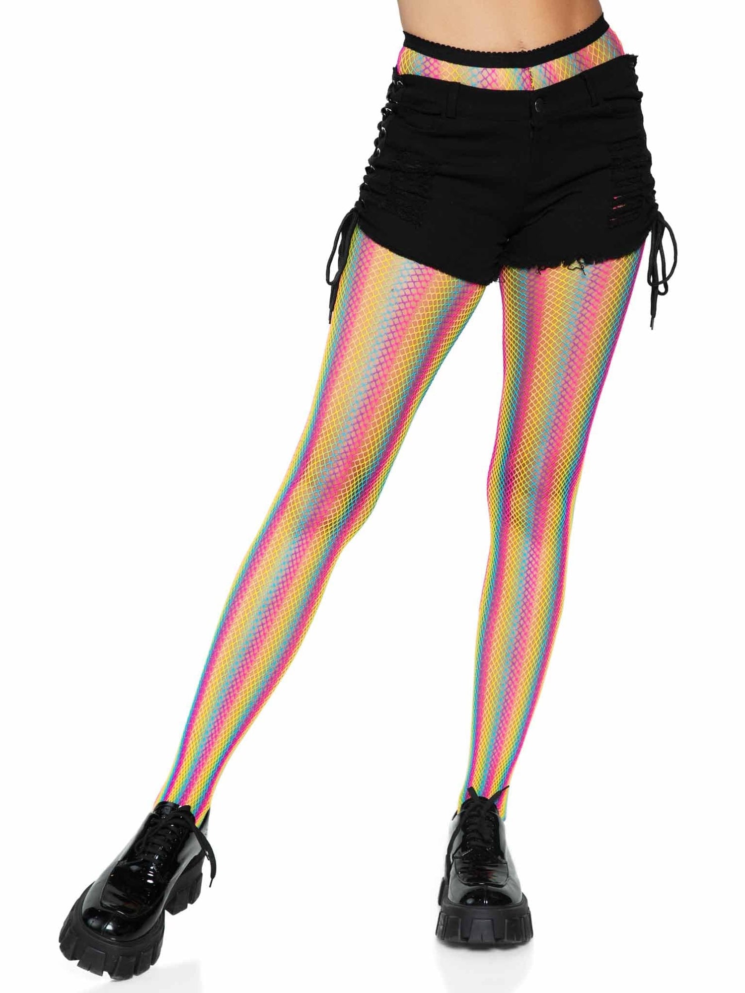 Neon Rainbow Striped Fishnet Tights - One Size - Multicolor Default Title