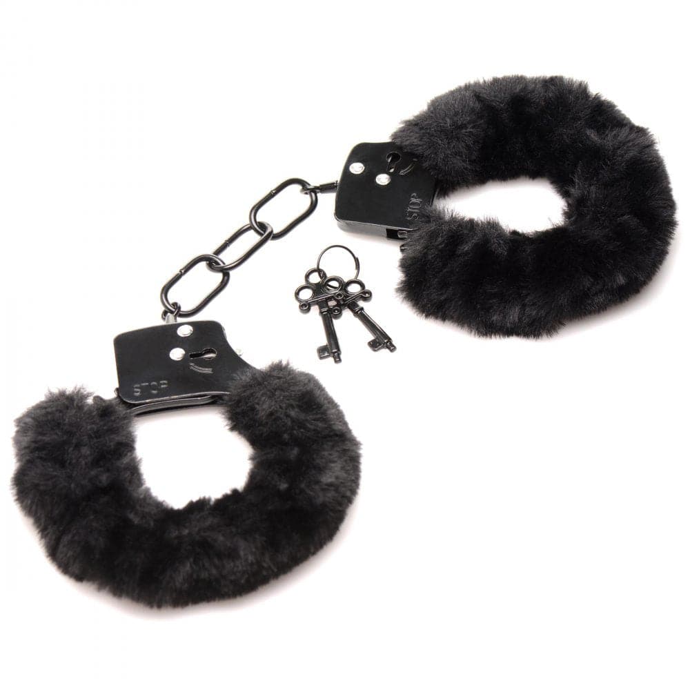 XR Brands Cuffed in Fur Furry Handcuffs - Black — Bondage Toy