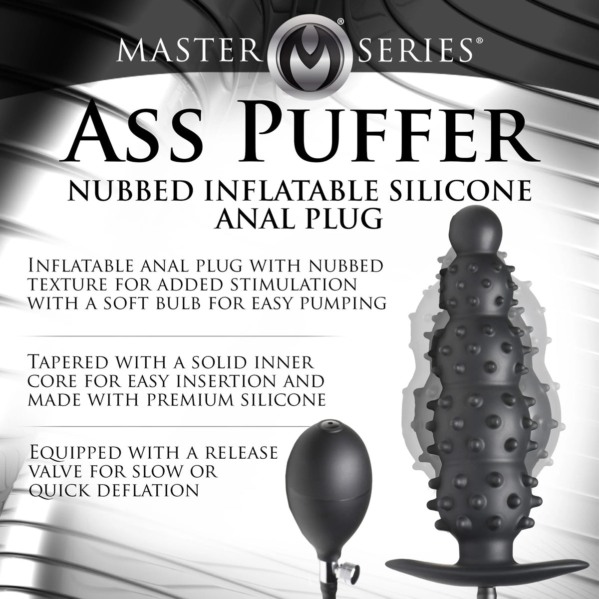 Ass Puffer Tapón anal inflable de silicona con nudos - Negro