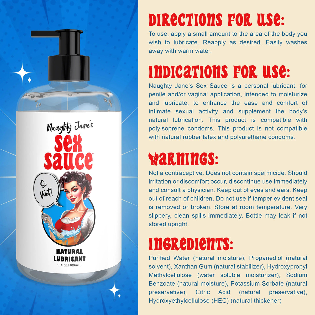 Naughty Jane&#39;s Sex Sauce Natural Lubricant 16oz