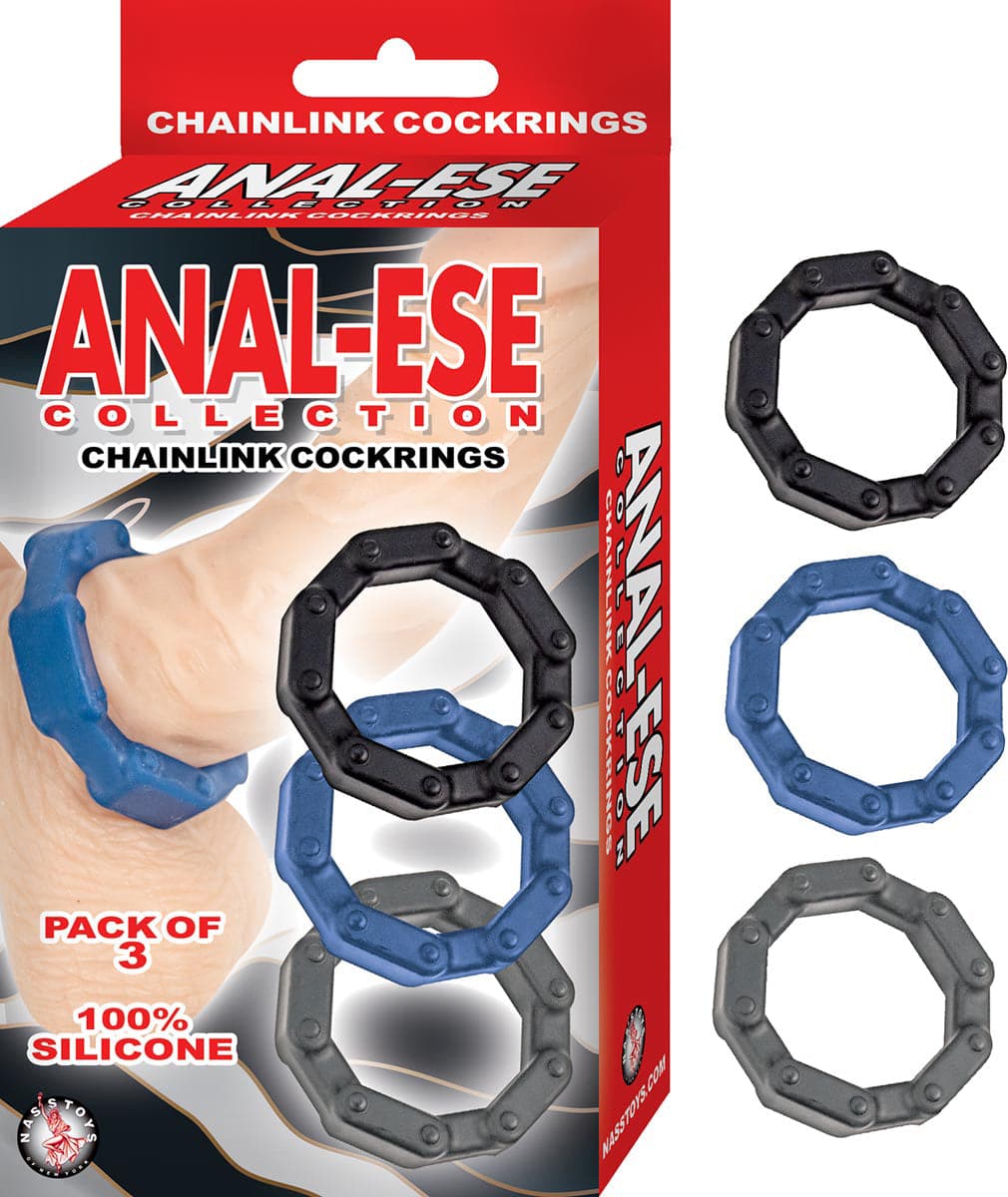 anal ese chainlink cockrings black blue grey
