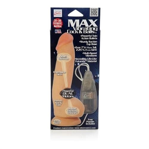 CalExotics Max Vibrating Cock and Balls - Natural — Silicone Dildo