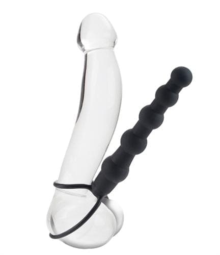 CalExotics Silicone Love Rider Beaded Dual Penetrator - Black — Silicone Cock Ring