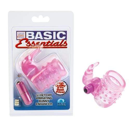 CalExotics Basic Essentials Stretchy Vibrating Bunny Enhancer - Pink Rechargeable — Rechargeable Cock Ring