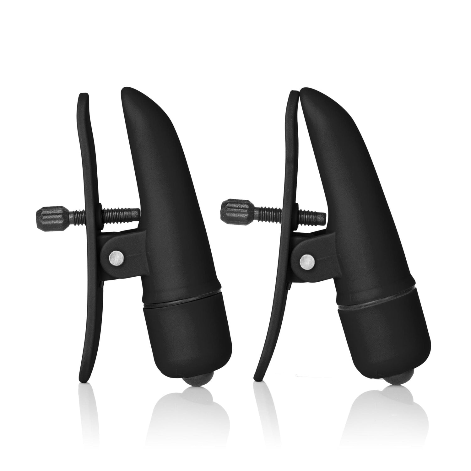 CalExotics Nipple Play Nipplettes Vibrating Nipple Clamps Black Rechargeable — Rechargeable Bondage Toy