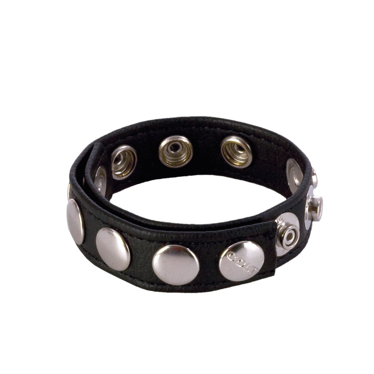 CalExotics Colt 8 Snap Fastener Leather Strap - Black — Cock Ring