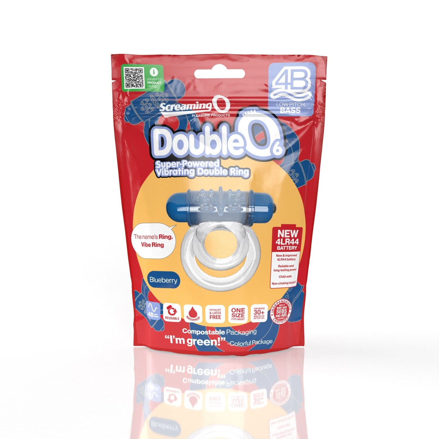 Screaming O 4b - Double O Super Powered Vibrating Double Ring - Blueberry