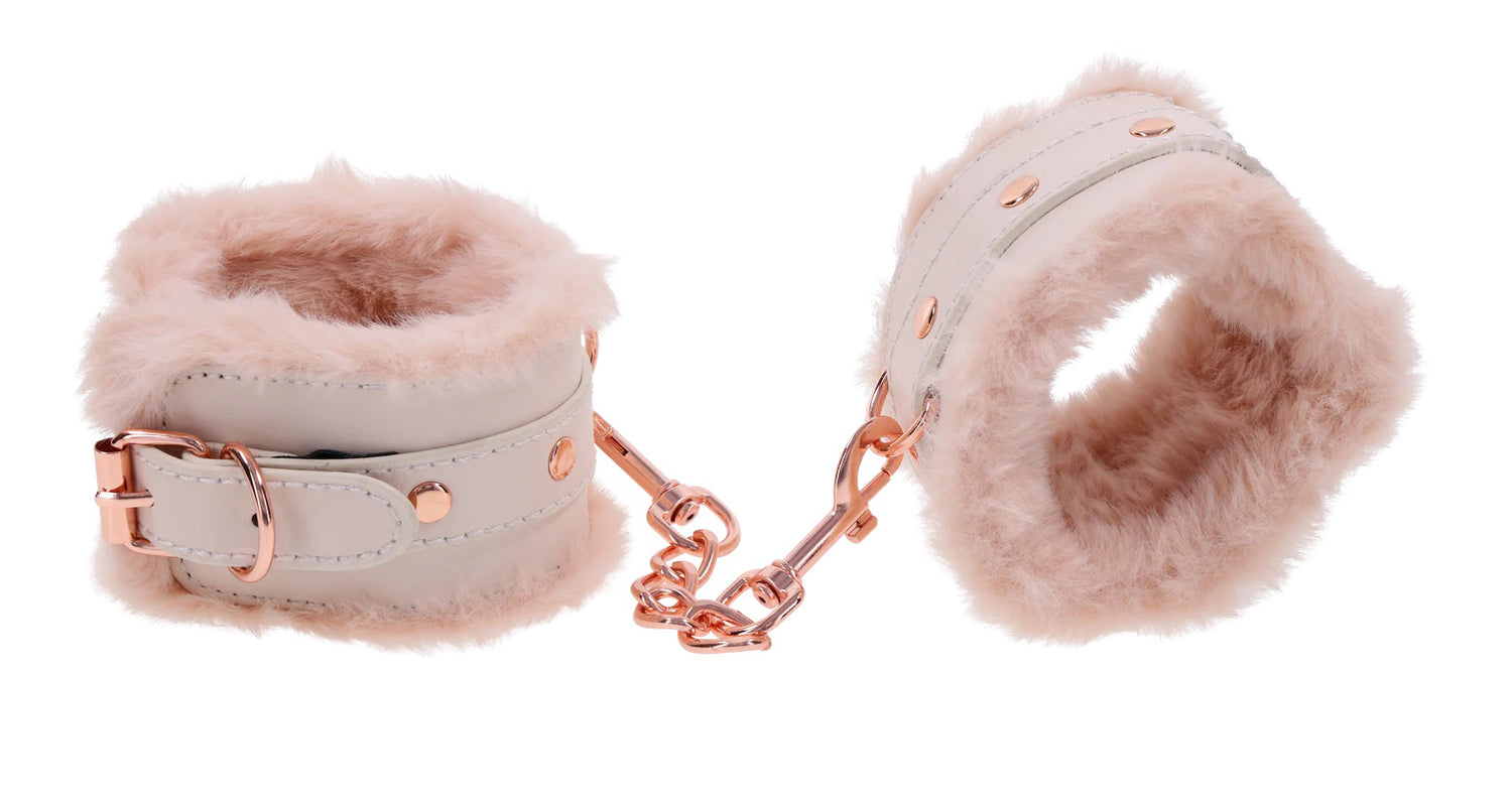 Sportsheets Peaches ‘N Creame Fur Handcuffs - Pink — pink bondage toy at Stuffgoodies