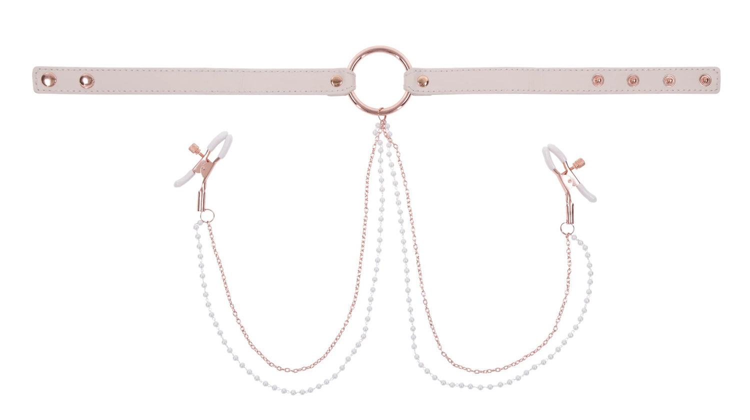 Sportsheets Peaches ‘N Creame Collar With Nipple Clamps - Pink — pink bondage toy at Stuffgoodies