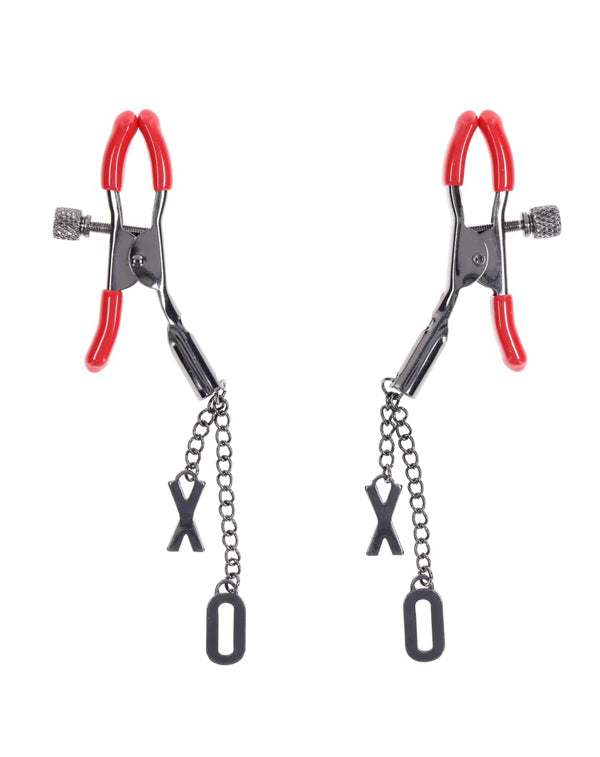 Sportsheets eX's and Oh's Nipple Clamps — red bondage toy at Stuffgoodies
