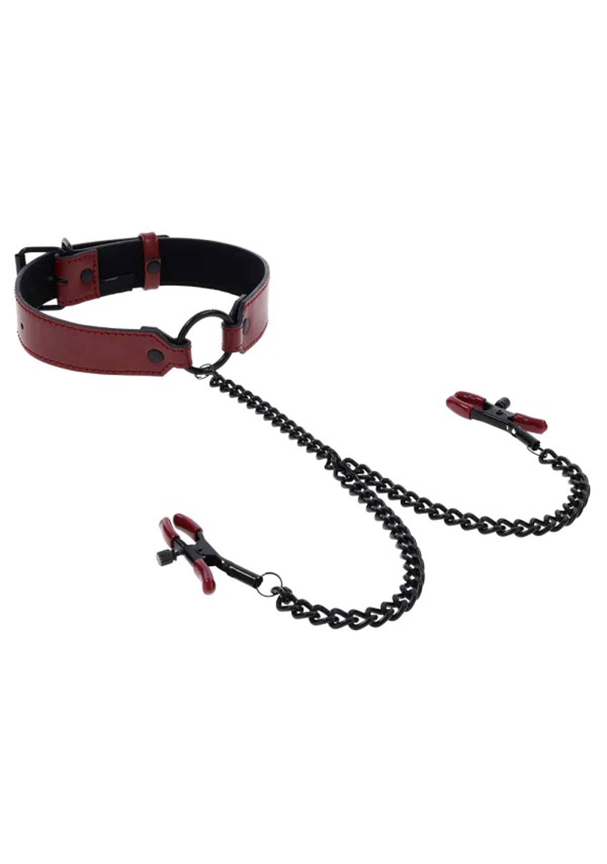 Collar De Azafrán Con Pinzas Para Pezones - Negro/rojo