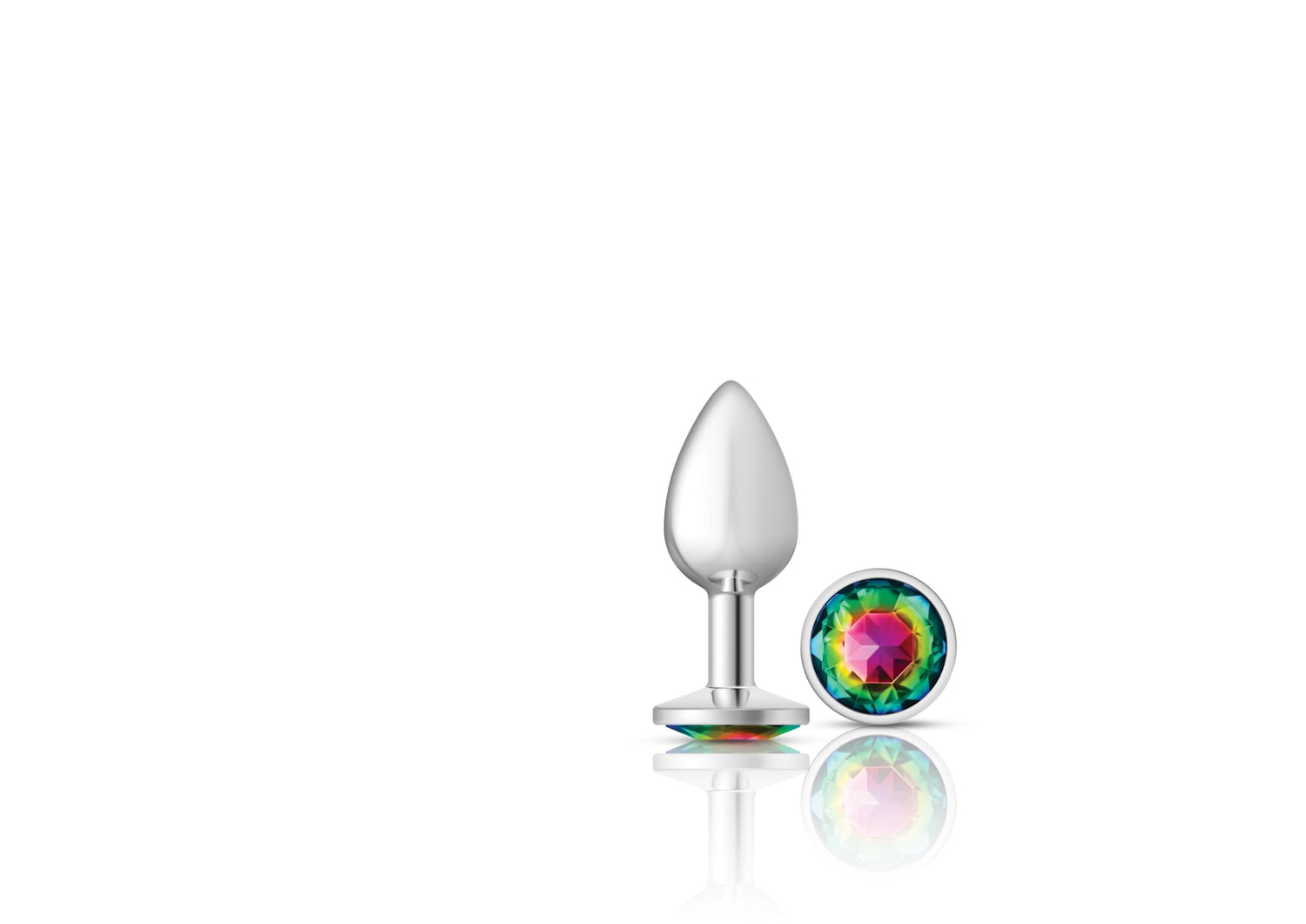 Rainbow Round Gem Silver Metal Plug - Sm