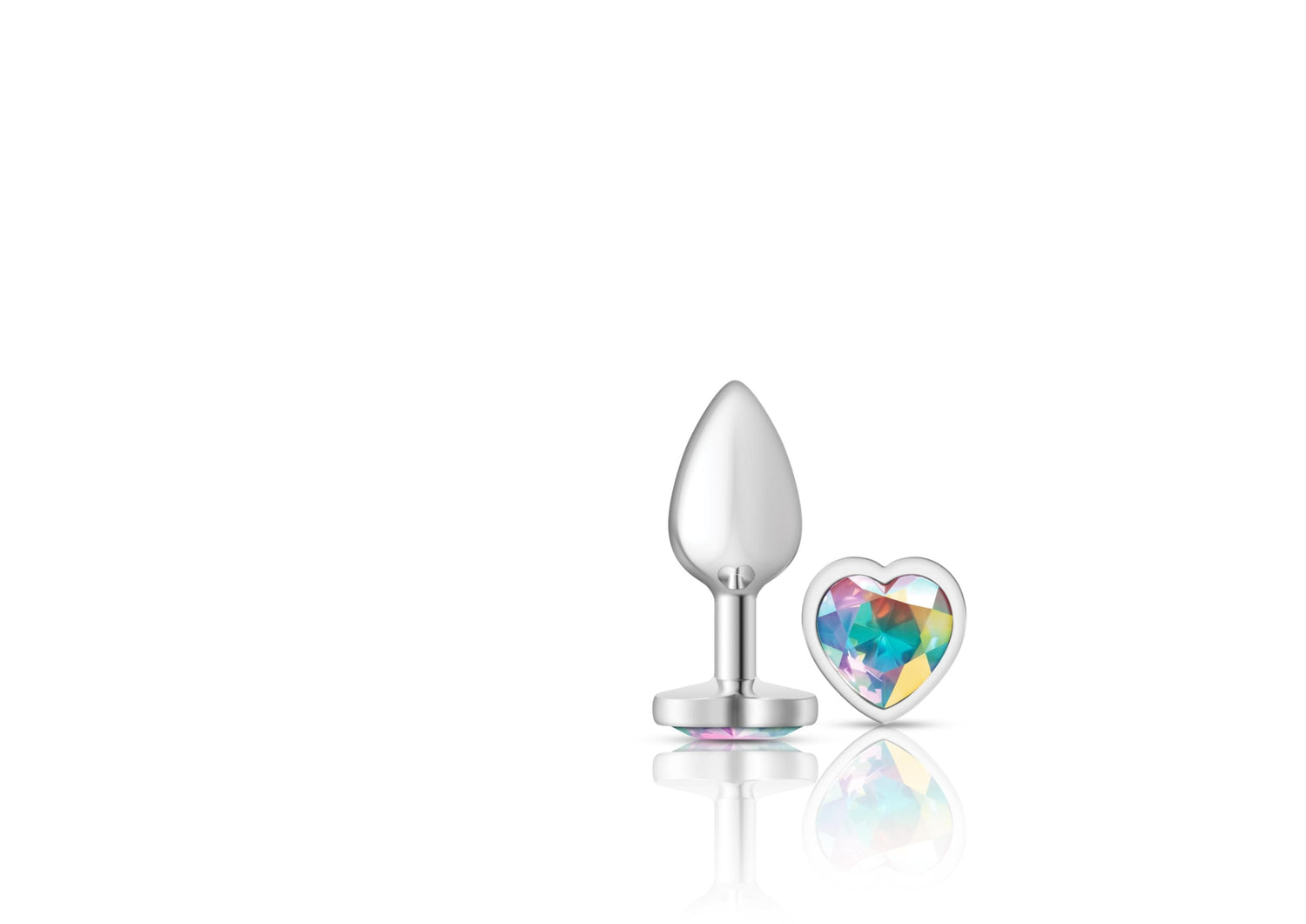Clear Iridescent Heart Gem Silver Metal Plug - Sm