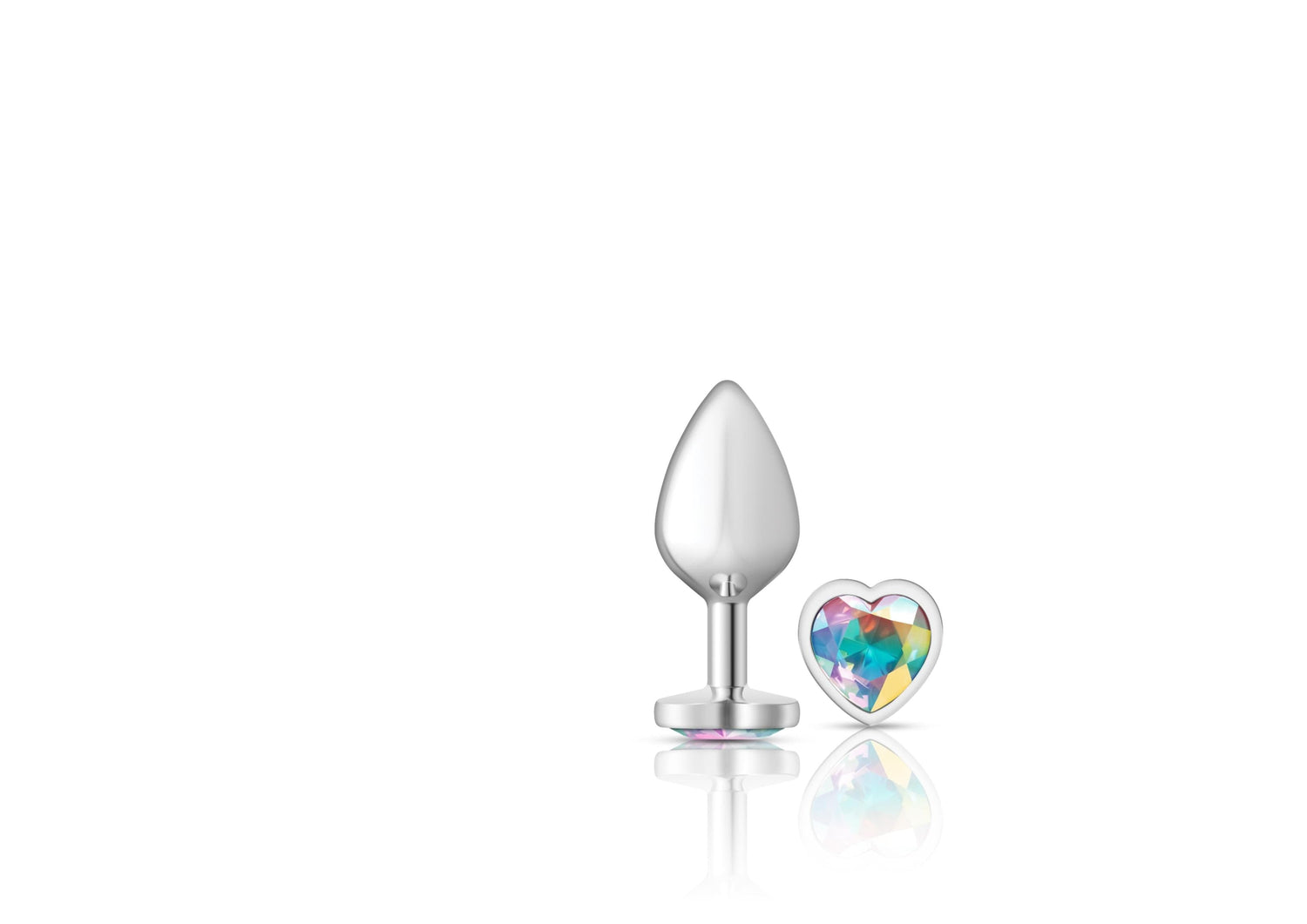 Clear Iridescent Heart Gem Silver Metal Plug - Md