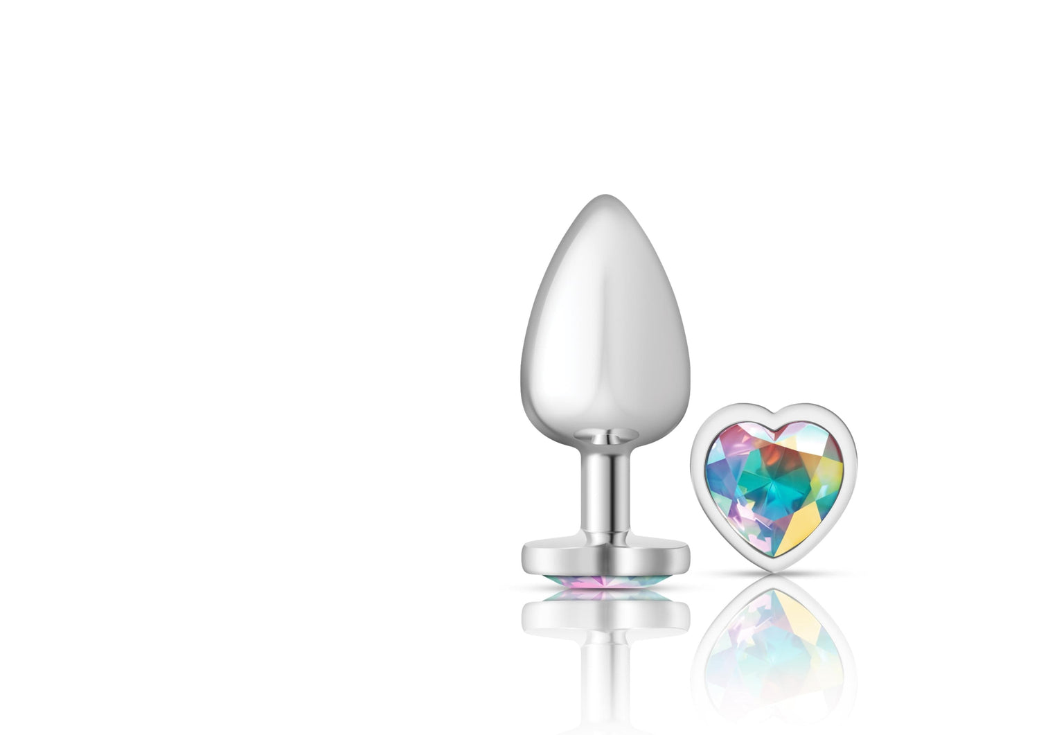 Clear Iridescent Heart Gem Silver Metal Plug - Lg