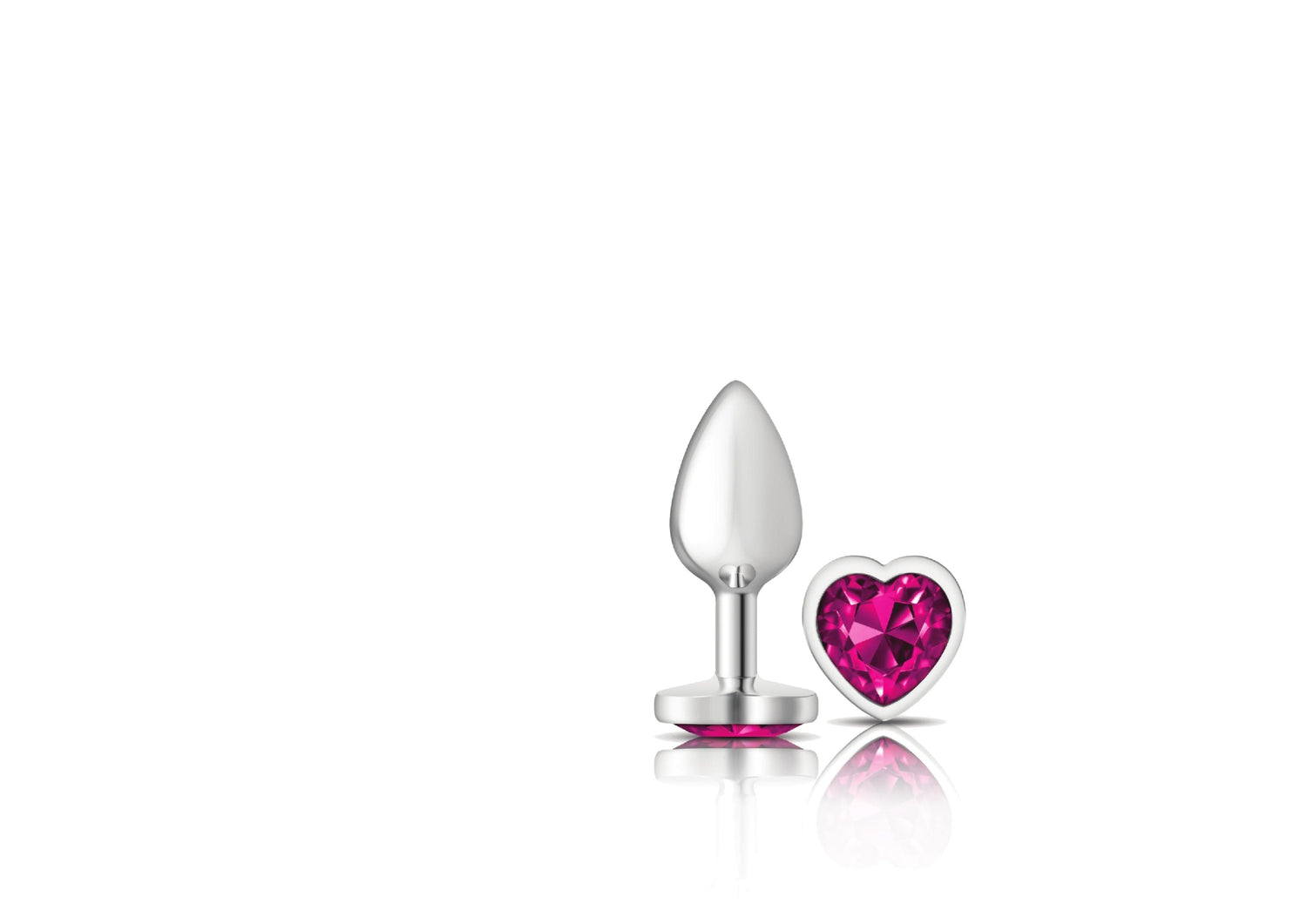 Bright Pink Heart Gem Silver Metal Plug - Sm