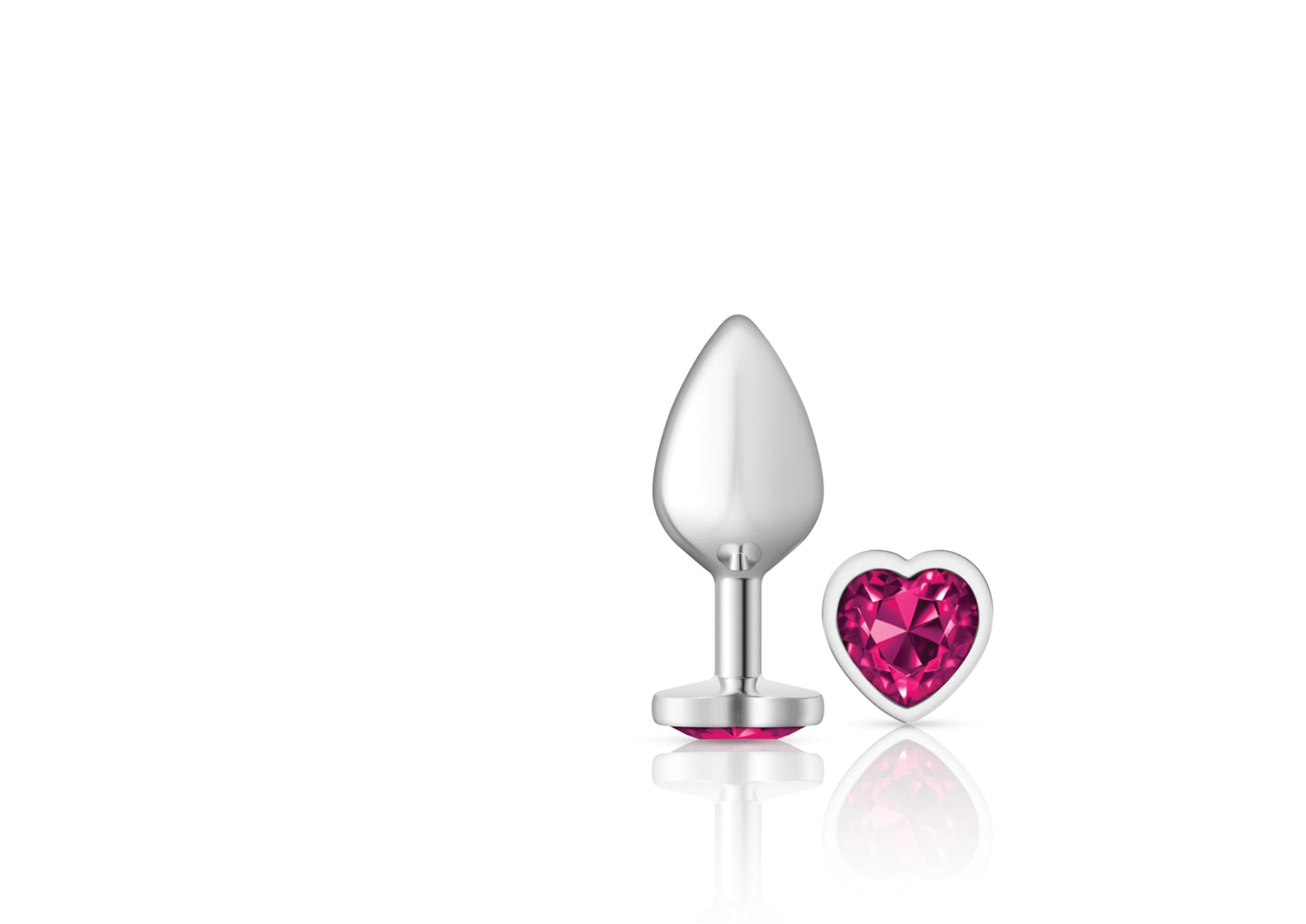 Bright Pink Heart Gem Silver Metal Plug - Md