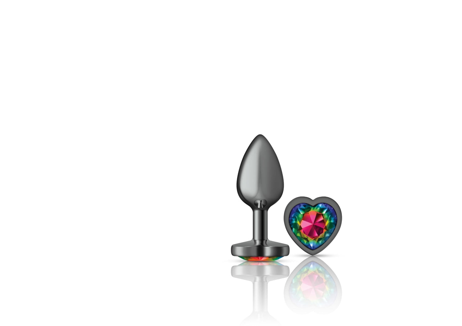 Rainbow Heart Gem Gunmetal Metal Plug - Sm