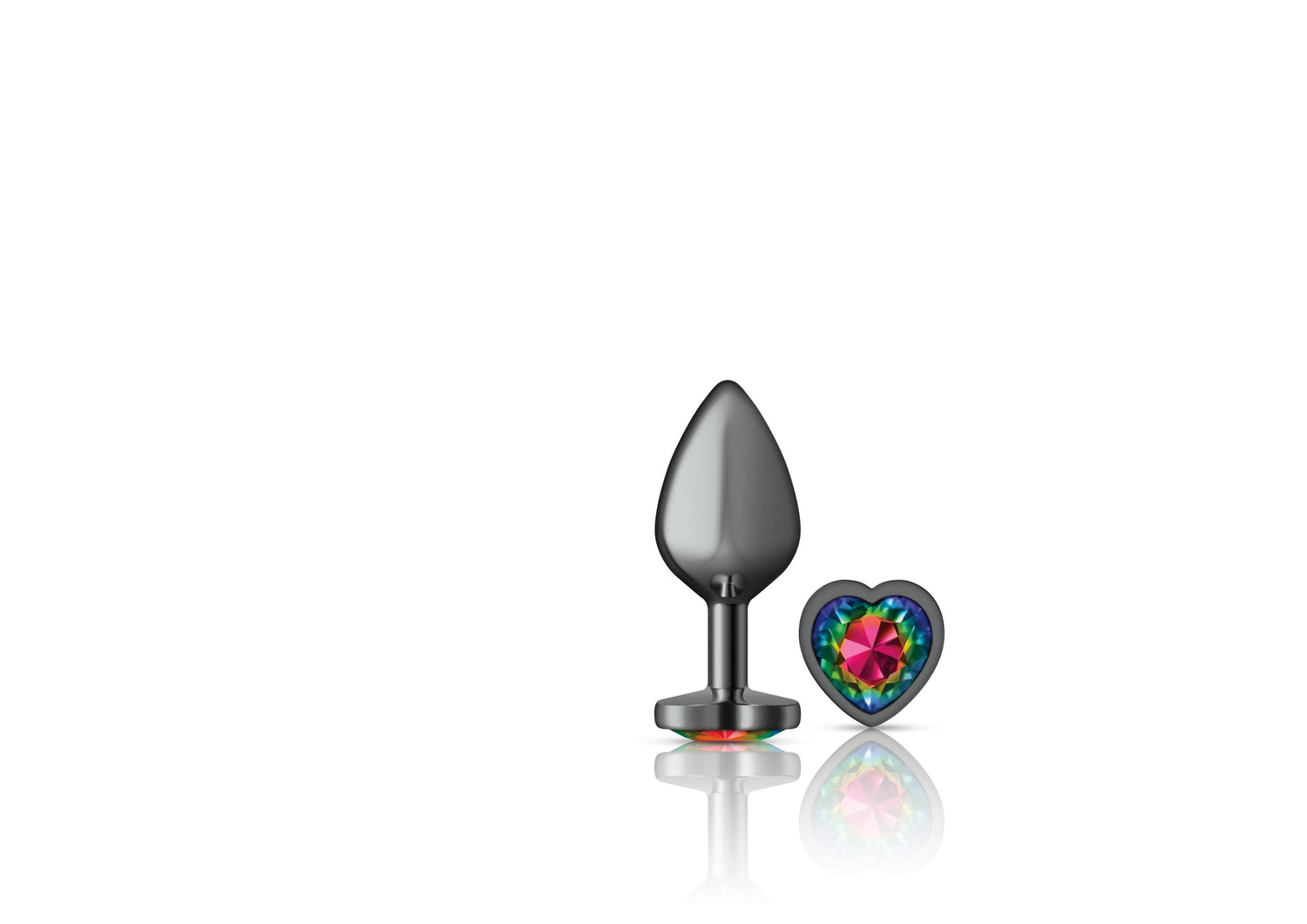 Rainbow Heart Gem Gunmetal Metal Plug - Md