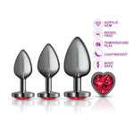 Presale Only - Cheeky Charms - Metal Butt Plug Gunmetal - Heart Dark Red - Anal Trainer Kit