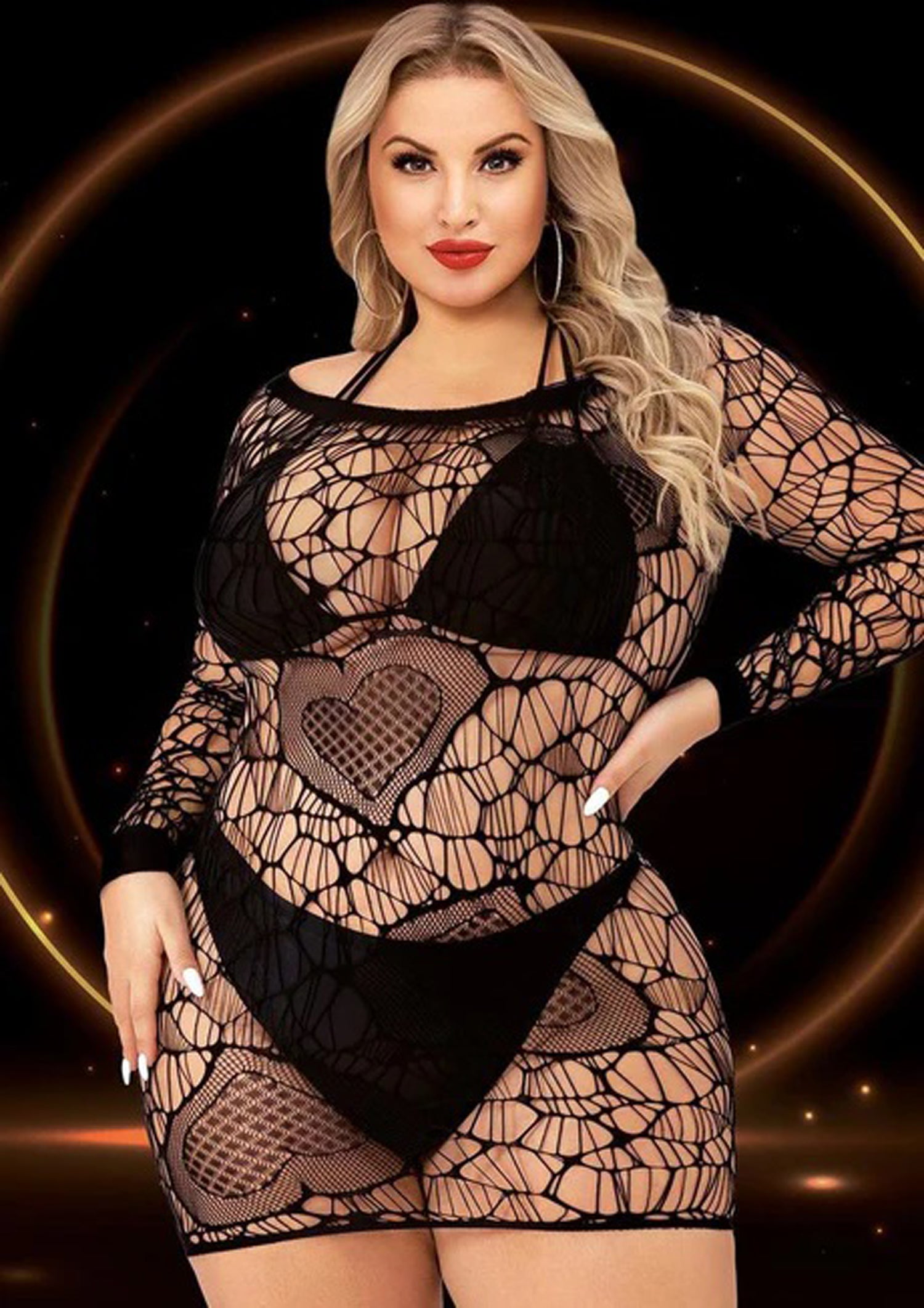 Long Sleeve Mini Dress - Queen Size - Black Default Title