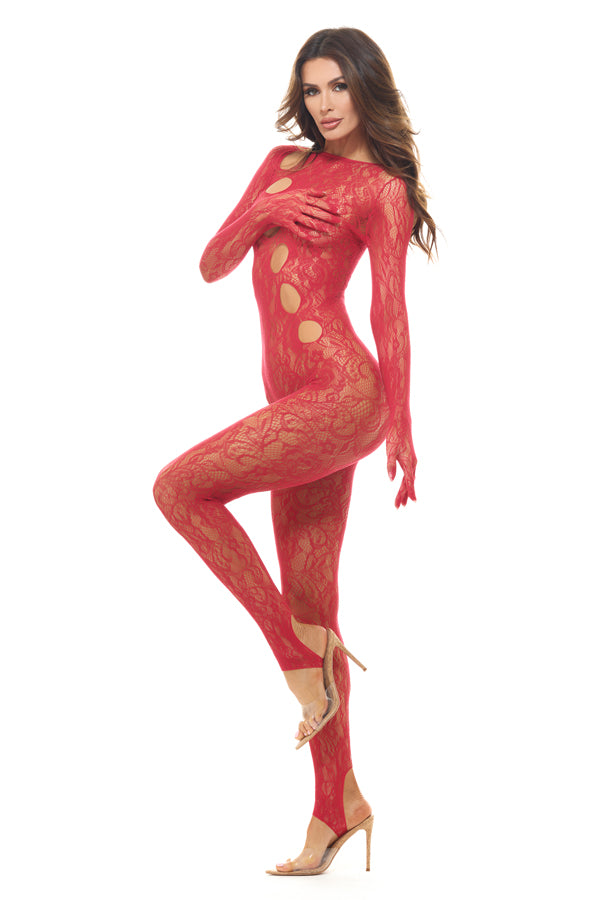 "Split Up Lace Bodystocking - Red - Os RR-7119TREDOS"