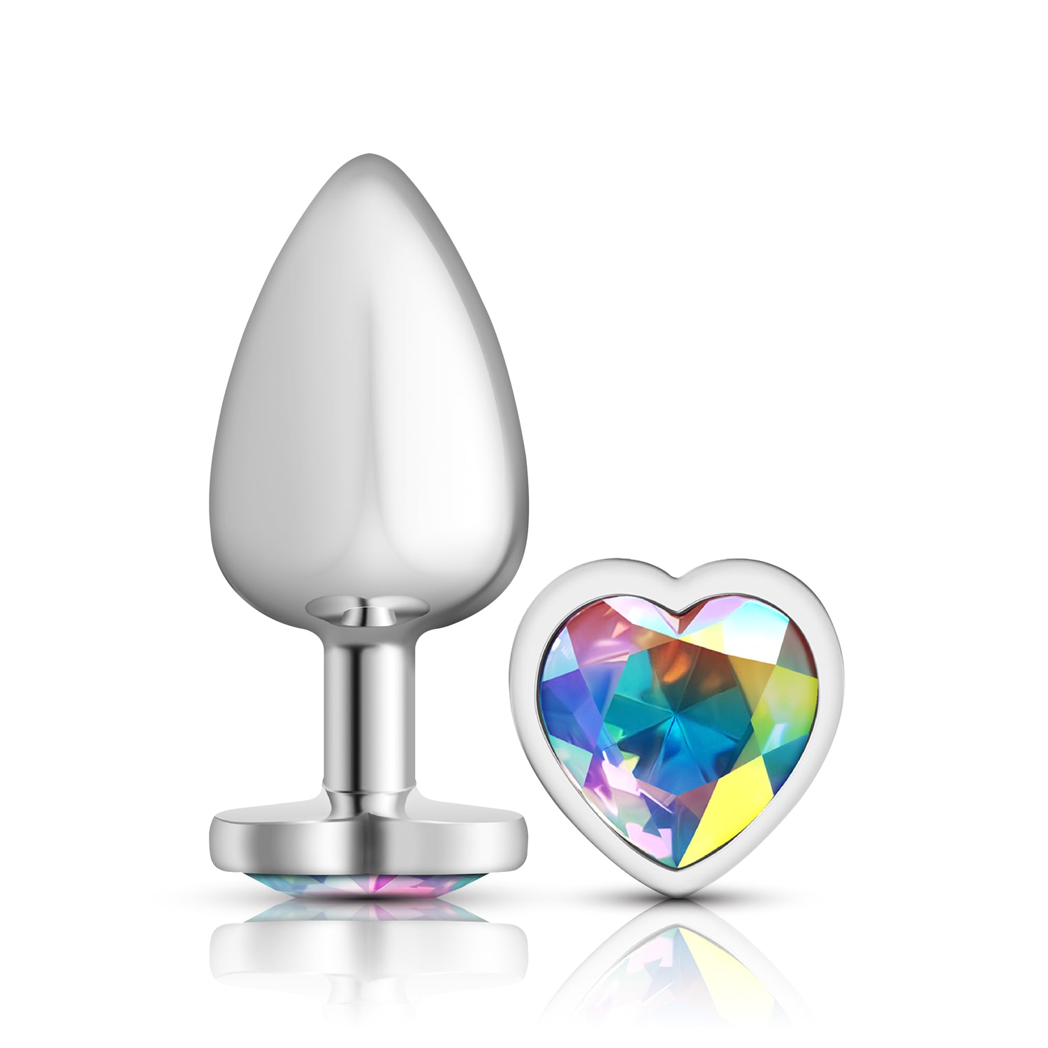 "Clear Iridescent Heart Gem Silver Metal Plug - Lg VB-CC9128"