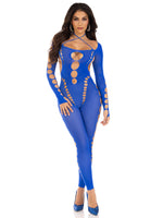 "Opaque Cut Out Footless Bodystocking - One Size - Royal Blue LA-89324RBLUOS"