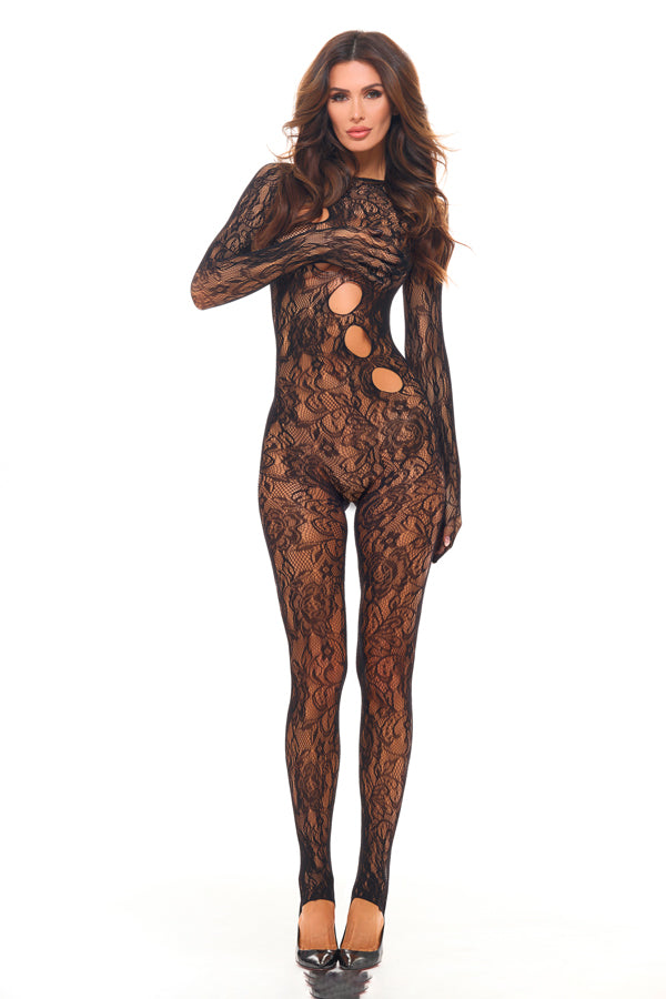 "Split Up Lace Bodystocking - Black - Os RR-7119BLKOS"