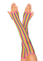 Leg Avenue Rainbow Net Fingerless Arm Warmer Gloves - One Size - Multicolor — multi lingerie at Stuffgoodies