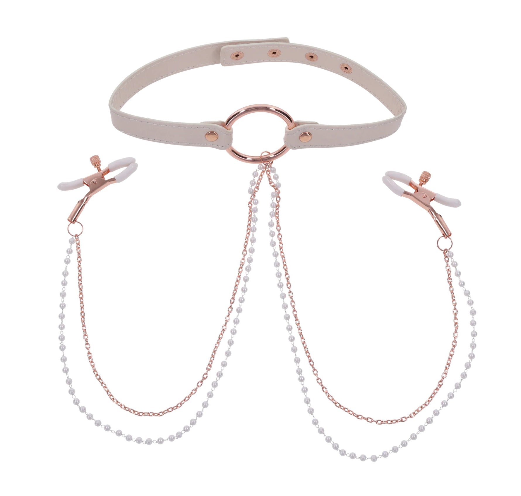 "Peaches N Creame Collar With Nipple Clamps - Pink SS09963"
