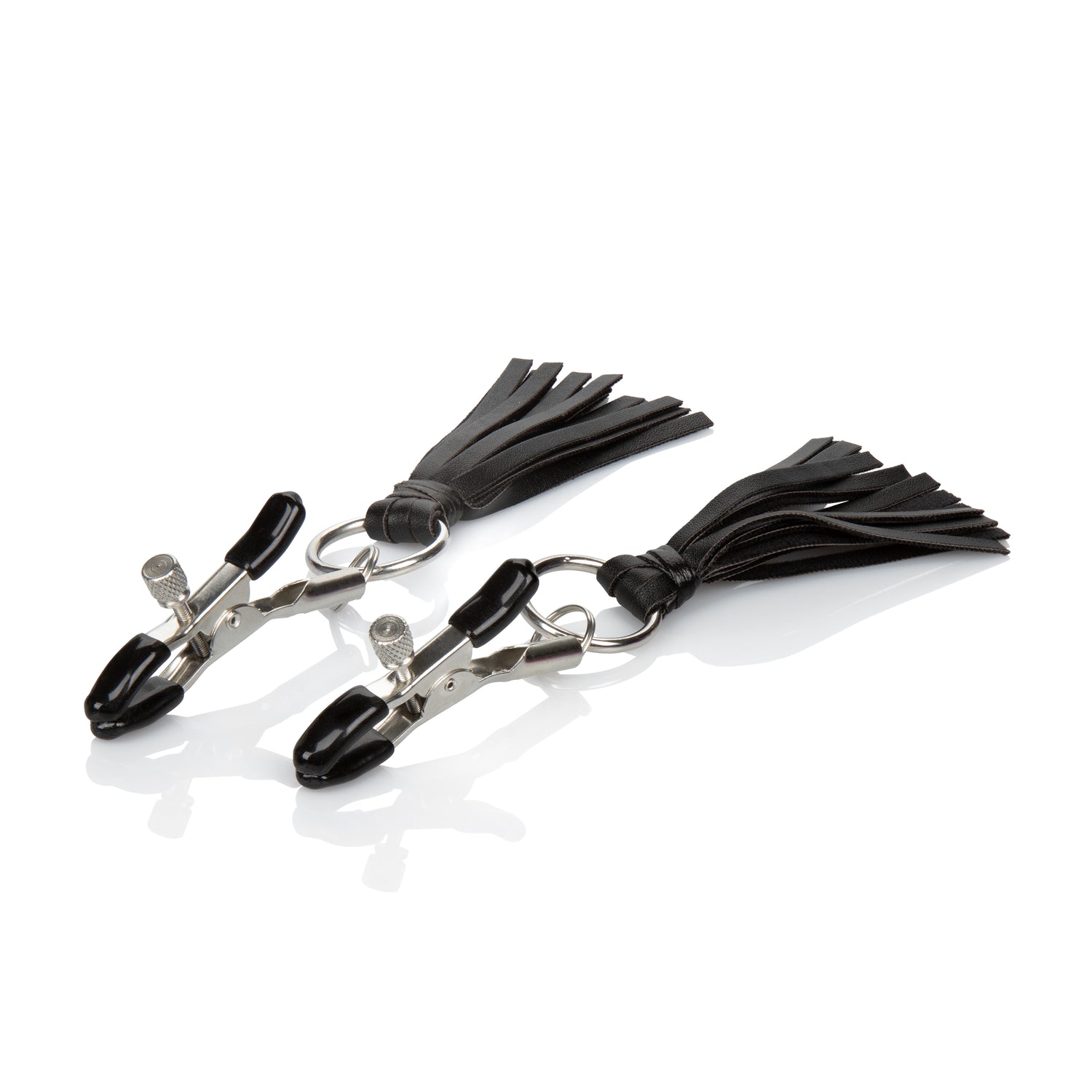 CalExotics Nipple Play Playful Tassels Nipple Clamps - Black — black bondage toy at Stuffgoodies