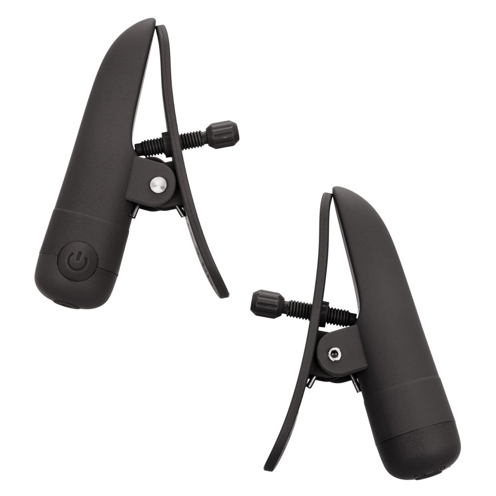 CalExotics Nipple Play Nipplettes Vibrating Nipple Clamps Black Rechargeable — bondage toy at Stuffgoodies