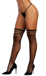 "Strappy Fishnet Thigh High - One Size - Black DG-0320BLKOS"