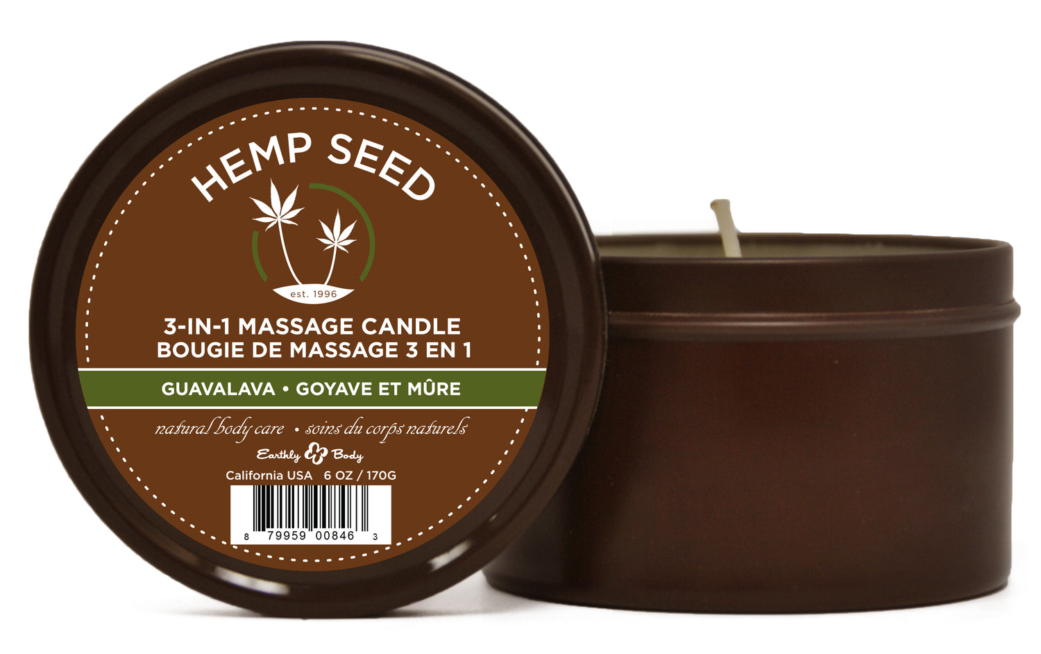 Earthly Body Hemp Seed 3-in-1 Massage Candle - Guavalava - 6 Oz. — intimate product at Stuffgoodies