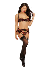 "Bra, Garterbelt, and G-String - One Size - Black/ Red DG-12134BKRDOS"