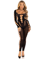 "Opaque Cut Out Footless Bodystocking - One Size - Black LA-89324BLKOS"