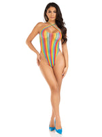 Leg Avenue Rainbow Stripe Cross-Over Bodysuit - One Size - Multicolor — multi lingerie at Stuffgoodies