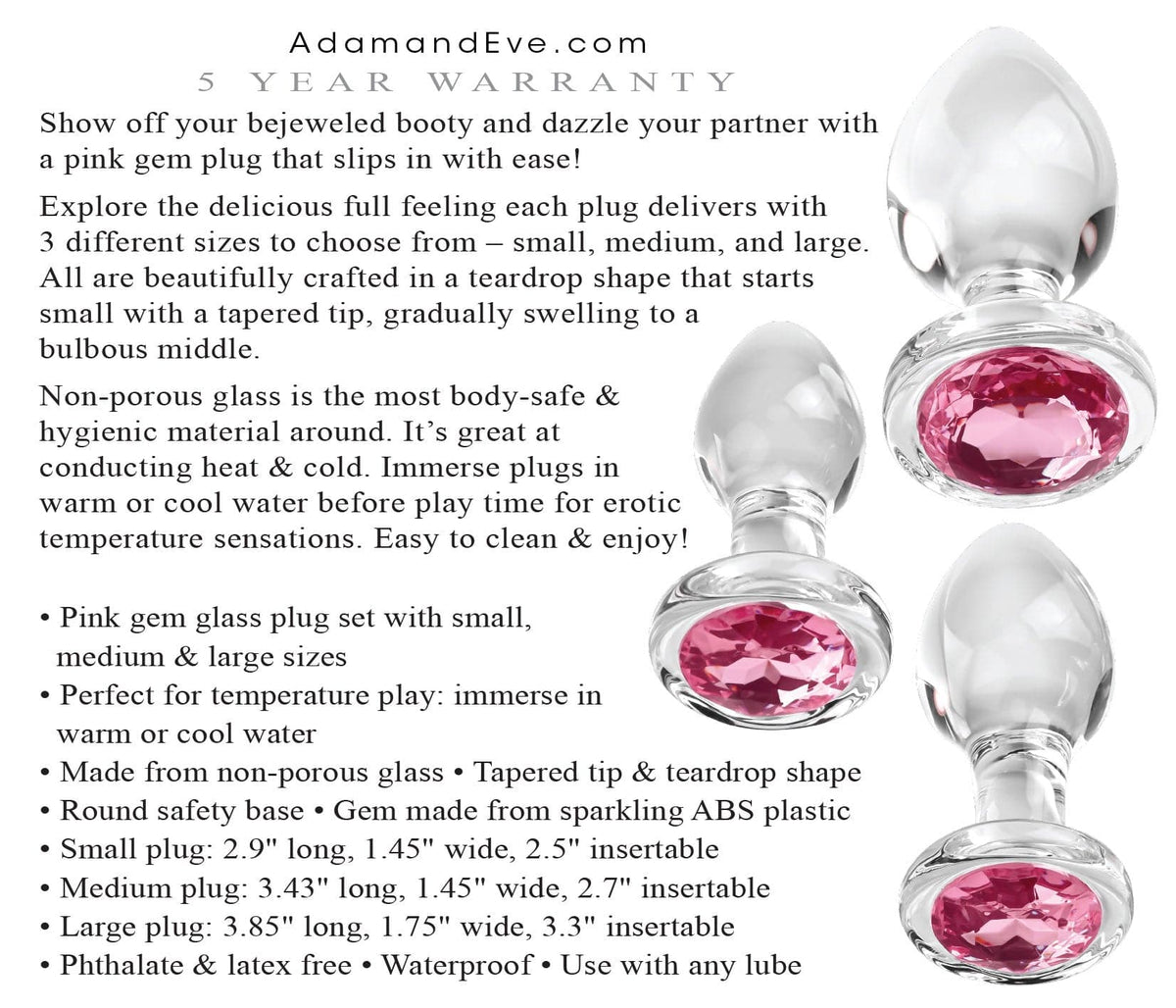 pink gem glass plug set pink
