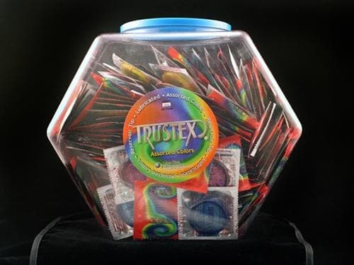 trustex assorted colors lubricated condoms 288 piece fishbowl