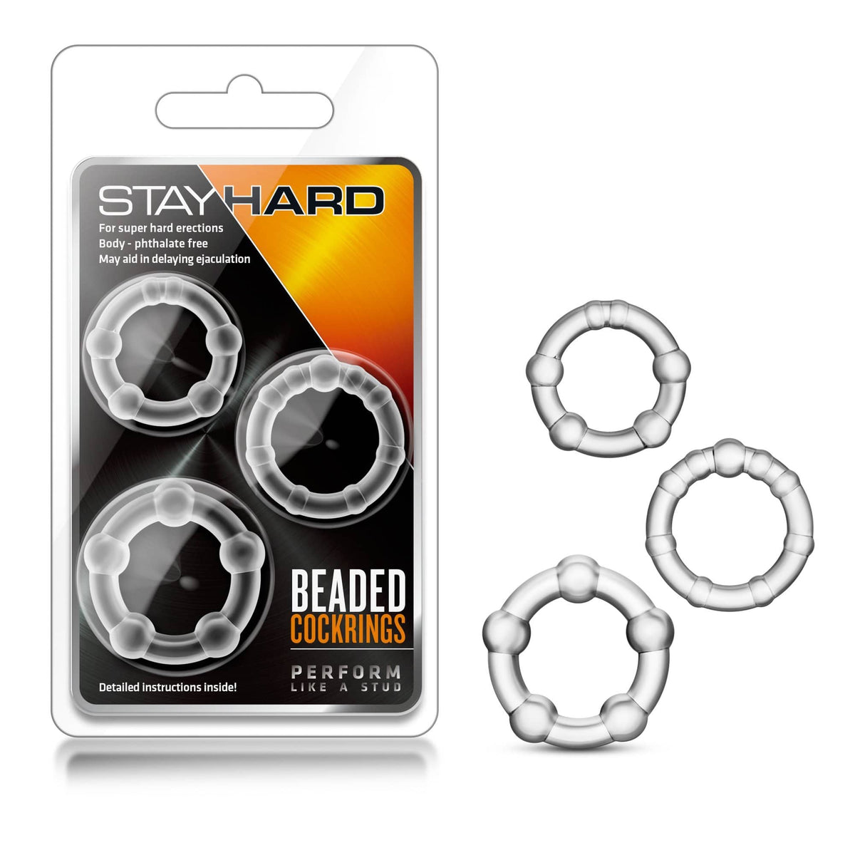 Blush Novelties   stay hard beaded cockrings 3 pack clear
