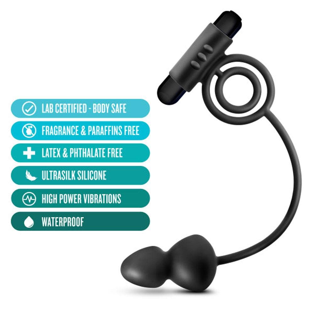 Anal Adventures - Platinum - Silicone Anal Plug With Vibrating C-Ring - Black