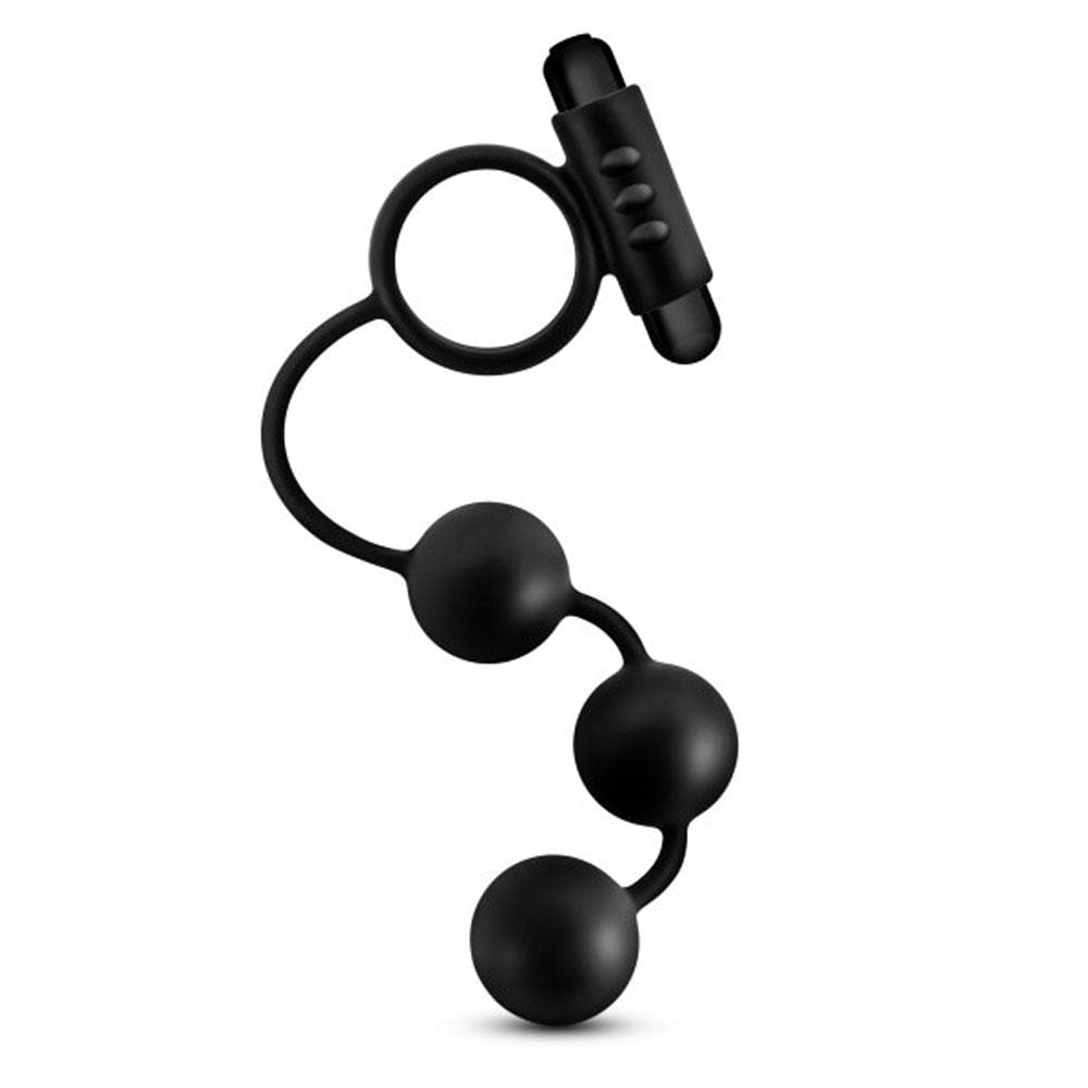anal adventures platinum silicone anal ball with vibrating c ring black 1