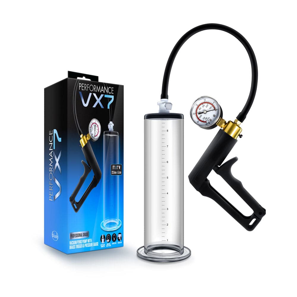 Rendimiento - Bomba de vacío para pene Vx7 con gatillo de latón y manómetro - Transparente