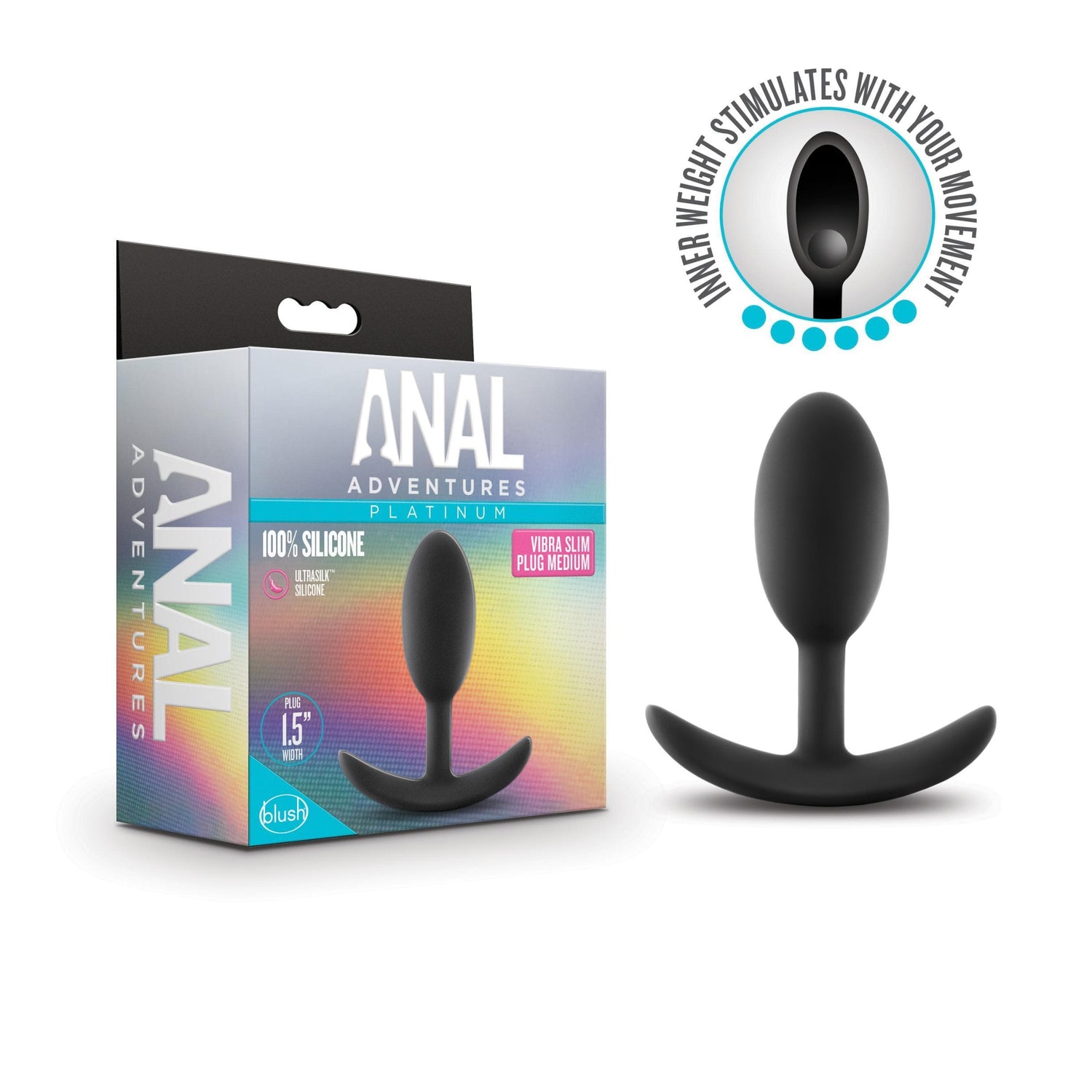 Anal Adventures - Platinum - Silicone Vibra Slim Plug -Medium - Black Default Title