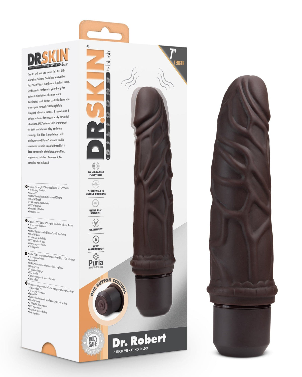 dr skin silicone dr robert 7 inch vibrating dildo brown