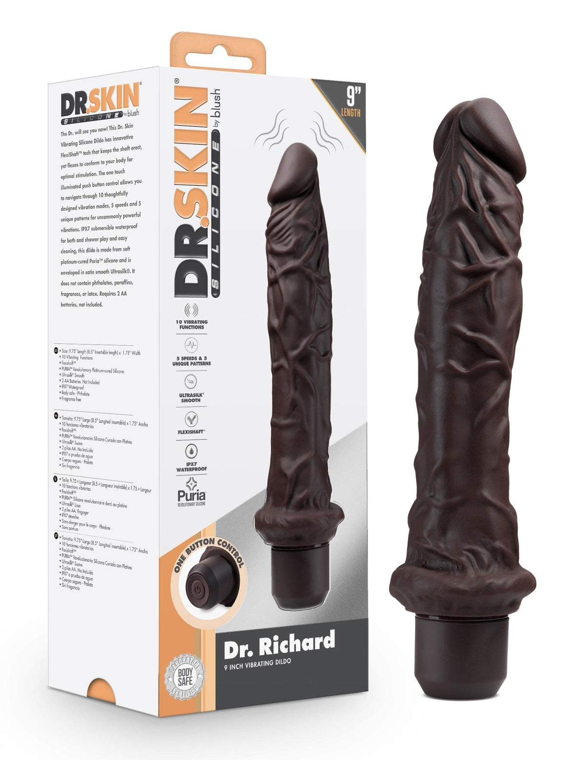 dr skin silicone dr richard 9 inch vibrating dildo brown