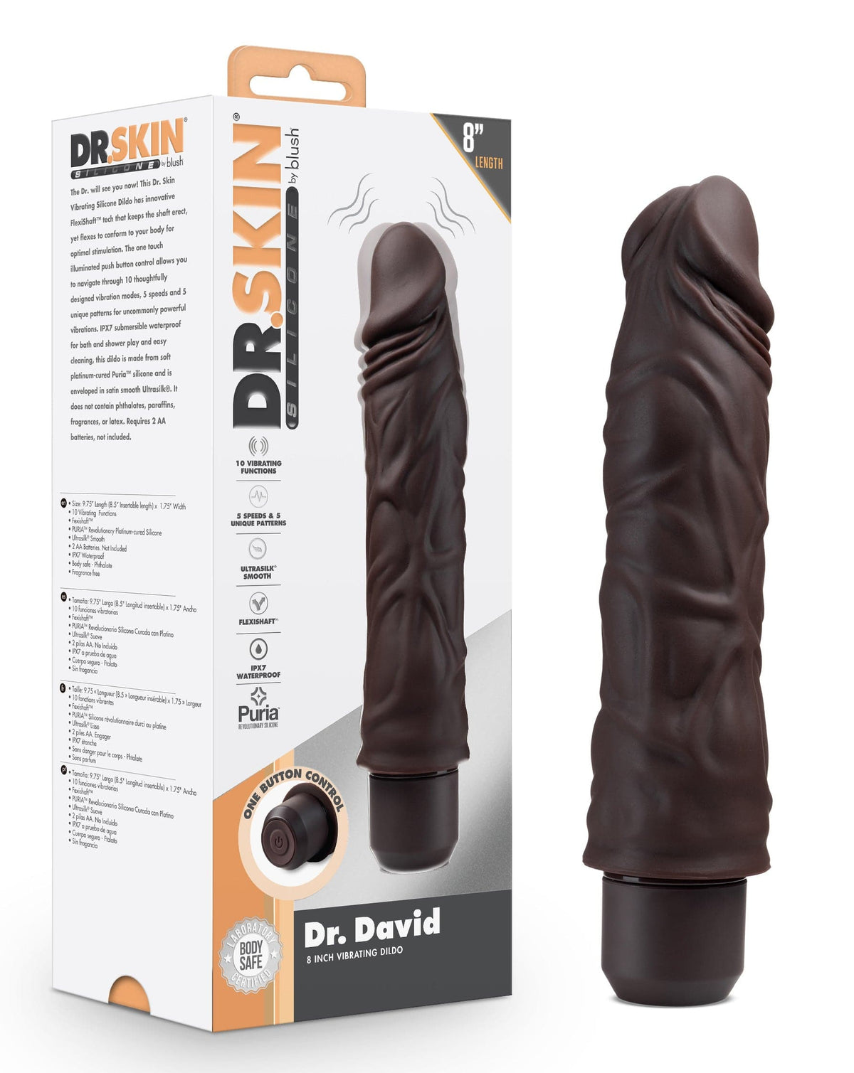 dr skin silicone dr david 8 inch vibrating dildo brown